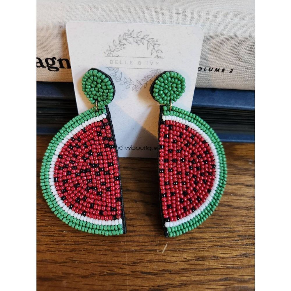 Watermelon Seed Bead Earrings